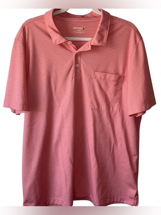 UNTUCKit Other - UNTUCKit Polo Shirt XL Pink Striped Short Sleeve Cotton Blend Casual Pocket